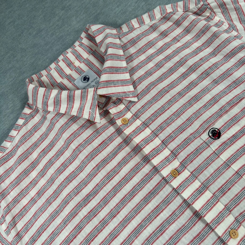 Southern Proper Mens XXL Short Sleeve Striped Button Down Shirt Red Navy White